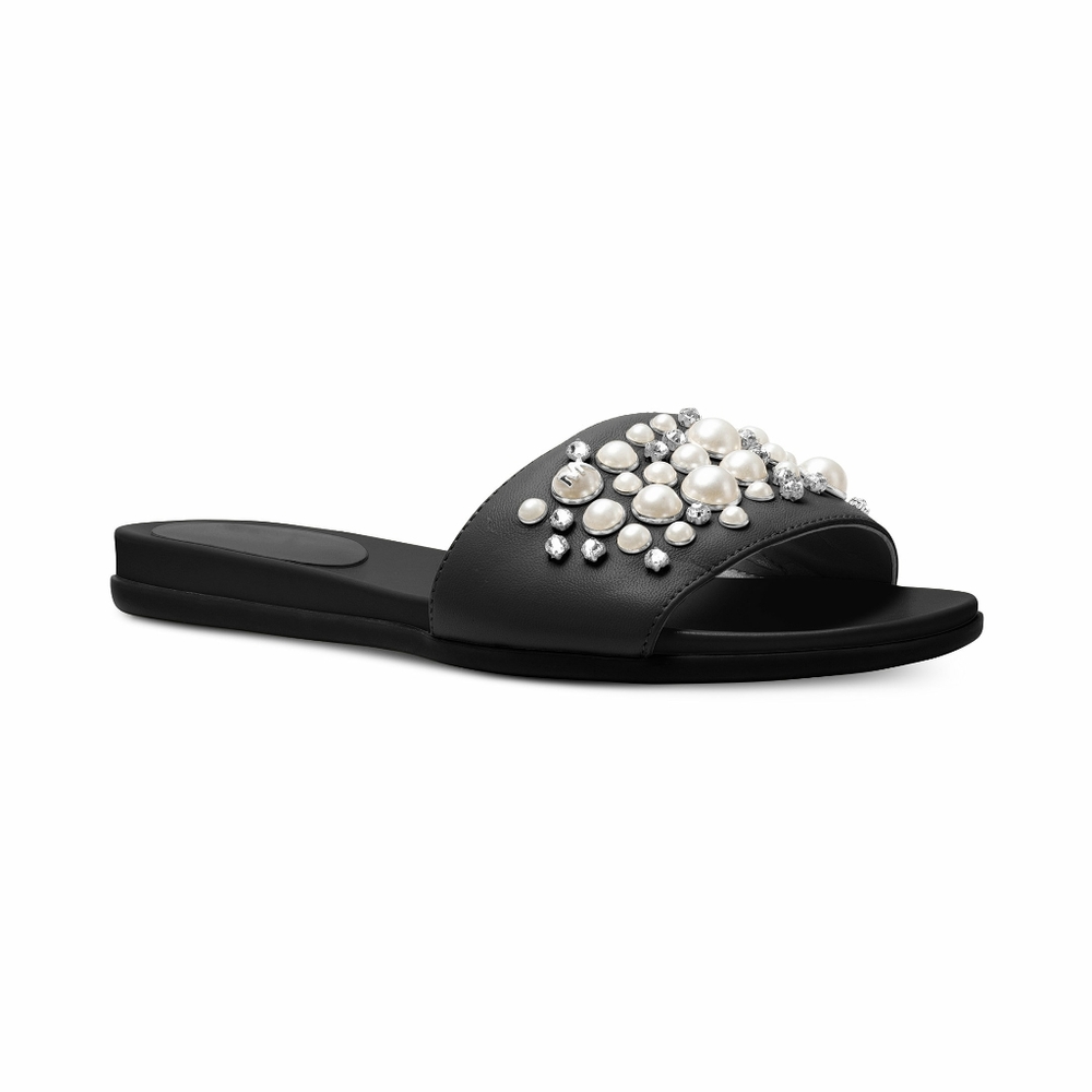 New! MICHAEL KORS Pearl-Studded Flat Slide Sandals - Picture 2 of 3